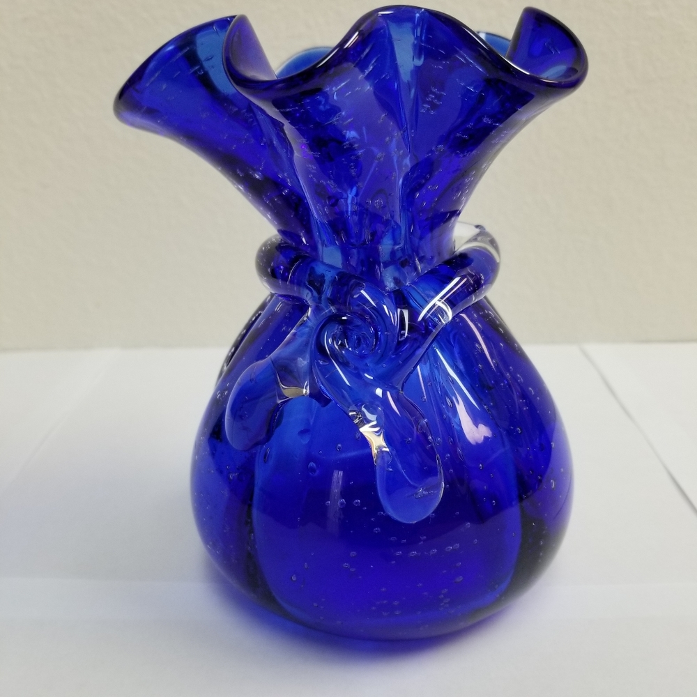 #1138 Rare Blue Glass Sack Vase